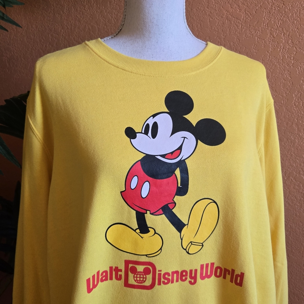 Disney Mickey Mouse Sweatshirt Yellow XL Balloon Sleeves Parks Crew Neck - Picture 2 of 9